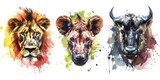 Vibrant trio of animals on a blank canvas. Perfect for various design projects
