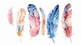 Colorful watercolor feathers on a clean white background. Ideal for artistic projects and designs