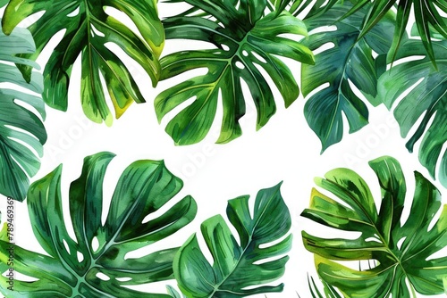 Vibrant watercolor painting of tropical leaves on white background. Perfect for tropical-themed designs