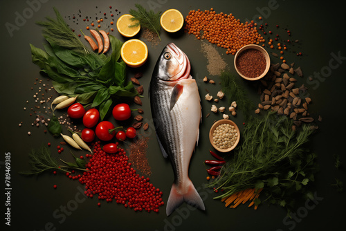 Healthy food background with fish