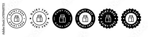 Dairy free, label, sticker or symbol set. Dairy free icon sign. Diet concept. Healthy eating. Natural and organic foods.