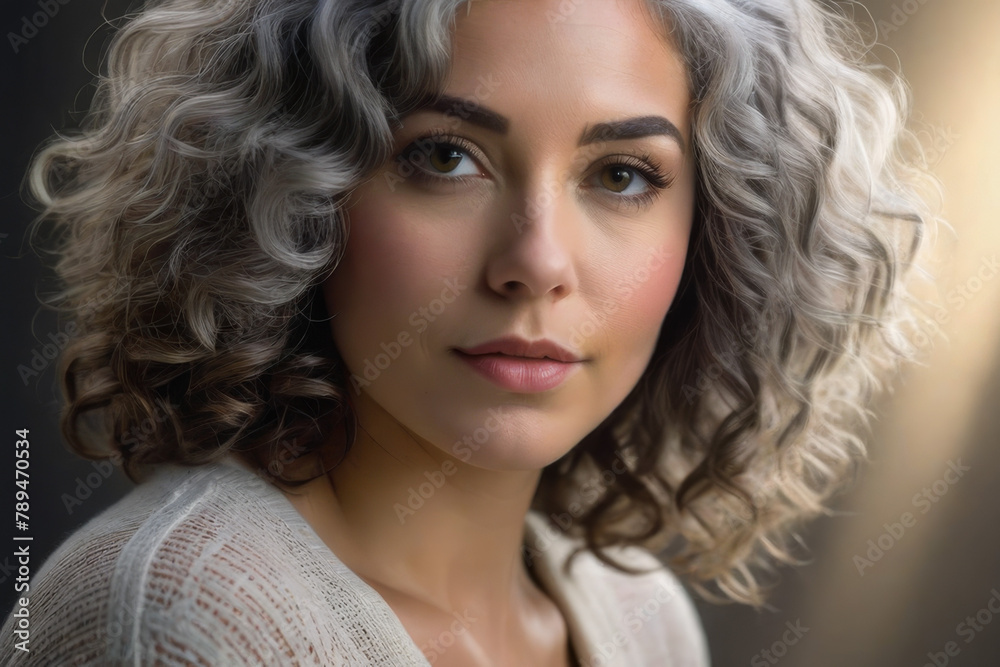 A young beautiful girl with ash curly hair. Portrait