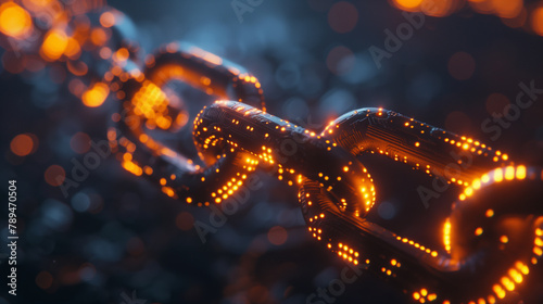 Close-Up Glowing Digital Blockchain Concept. Close-up of a glowing digital blockchain concept, ideal for technology and cybersecurity themes.