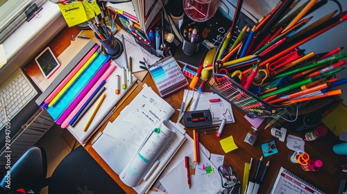 Wide-Angle Shot of Colorful Markers and Pencils on Designer's Desk AI Generated.