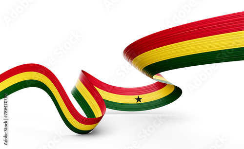 3d Flag Of Ghana 3d Shiny Waving Ghana Ribbon Flag On White Background 3d Illustration