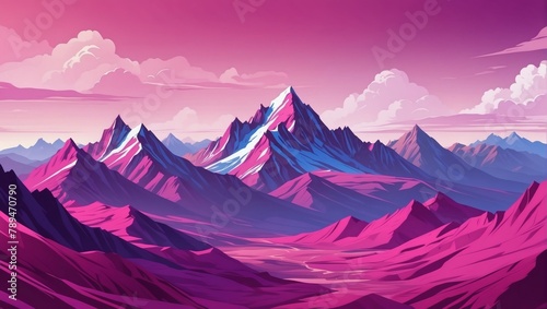 Landscape with magenta mountains. Mountainous terrain. Abstract nature background. Vector illustration. © xKas