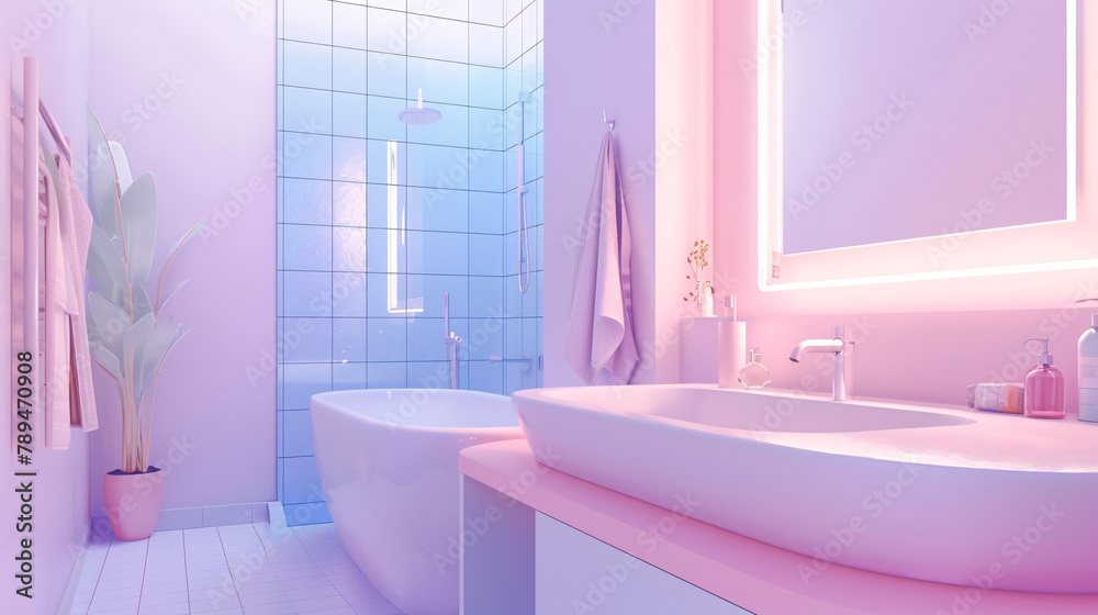 a beautiful modern, clean style bathroom with perfectly bright diffuse lighting