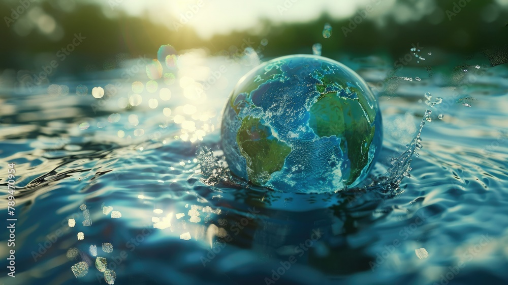 3D render of a globe surrounded by flowing water to signify the importance of World Water Day. 