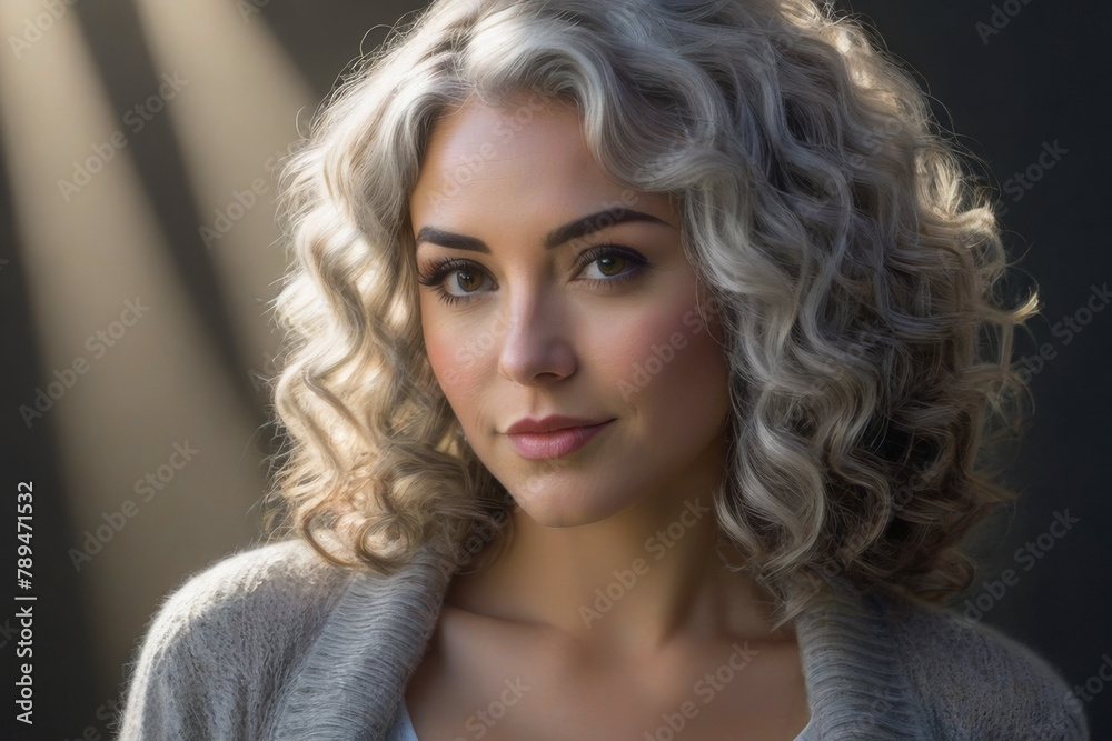 A young beautiful girl with ash curly hair. Portrait