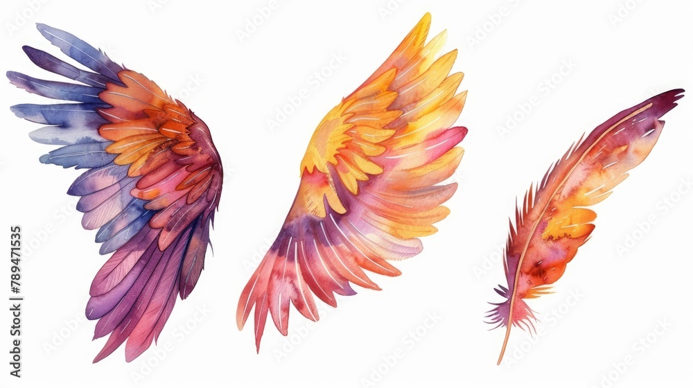 Beautiful watercolor wings set on a clean white backdrop. Ideal for various design projects