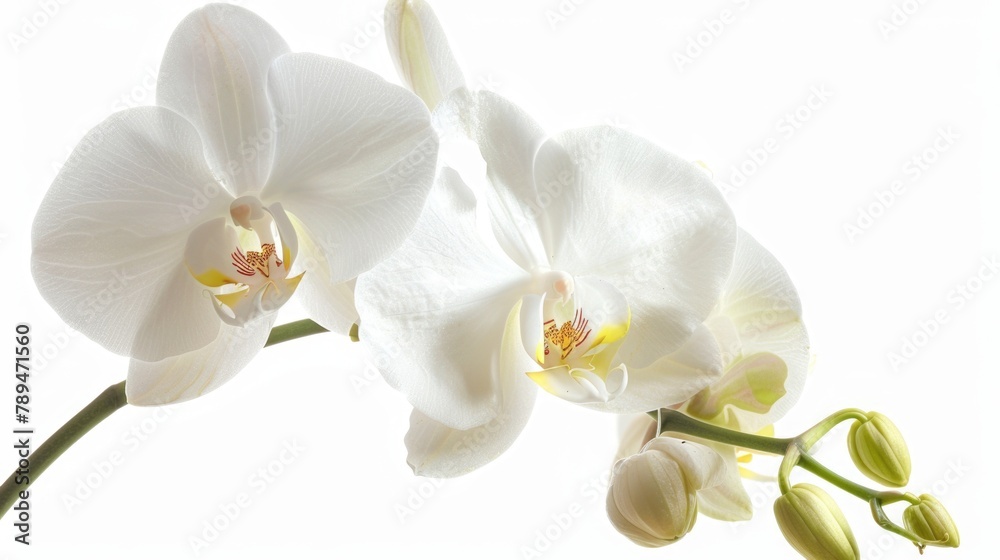Close up of two white flowers in a vase, perfect for interior design projects Close up of two white flowers in a vase, perfect for interior design projects