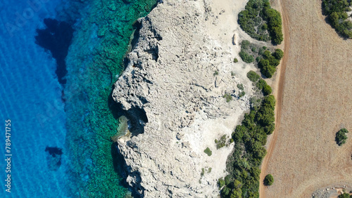 aerial pictures made with a dji mini 4 pro drone over Blue Lagoon, Cyprus.