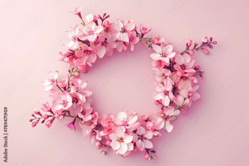 Top-Down Pink Floral Wreath. Top-down view of a pink floral wreath, ideal for spring celebrations. Top-Down Pink Floral Wreath. Top-down view of a pink floral wreath, ideal for spring celebrations.