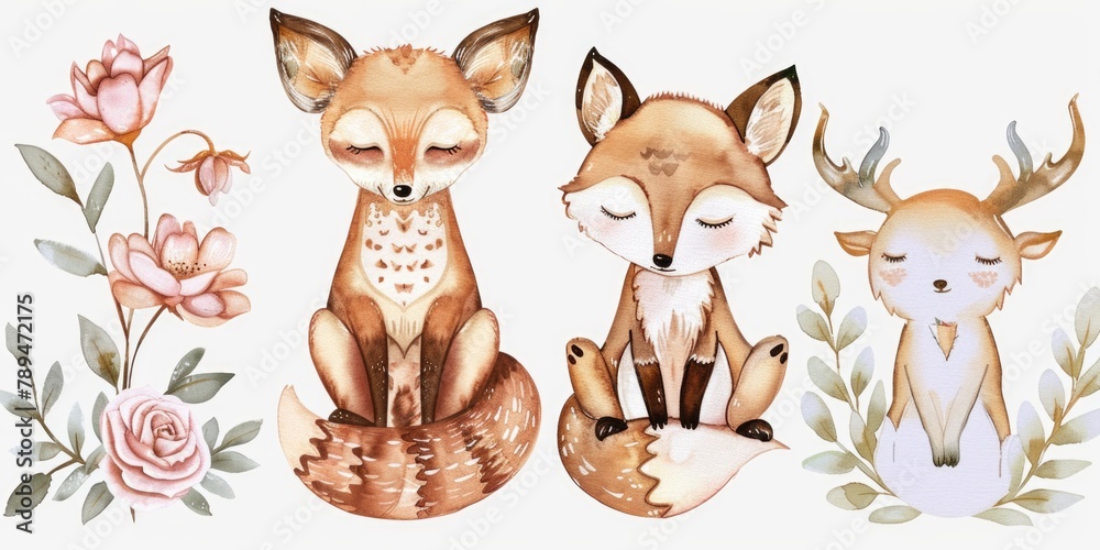 Naklejka premium A pair of foxes sitting side by side. Suitable for wildlife themes