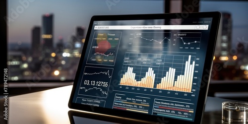 A tablet laptop running a business analytics dashboard