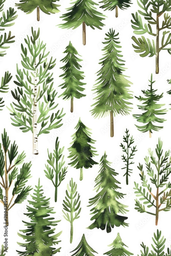 A bunch of green trees on a white background. Perfect for nature-themed designs