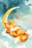 Peaceful fox resting on a fluffy cloud. Suitable for nature and dreamy concepts