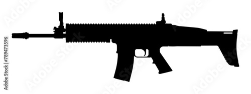 Modern military scar h assault rifle silhouette vector on white background. 