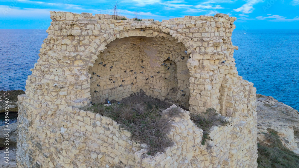 aerial pictures made with a dji mini 4 pro drone over Grotta della Poesia and San Foca, In Puglia, Italy.