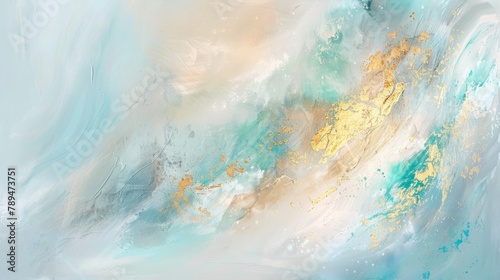 Abstract watercolor paint background by teal color blue and green and glistering gold with liquid fluid texture for background or banner with space for text. © JovialFox