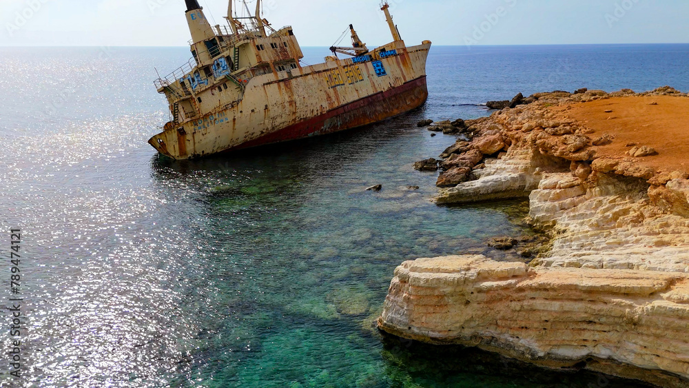 aerial pictures made with a dji mini 4 pro drone over the Edro III Wreck, Cyprus.