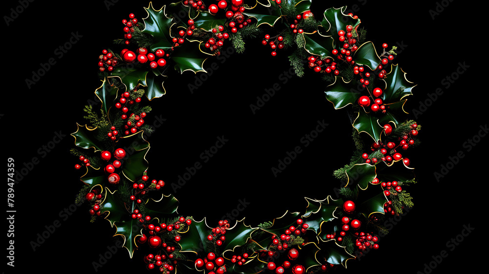 Christmas wreath border set apart on a background of only black