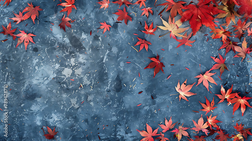 Maple leaves grey background copy space Autumn background thanksgiving day concept