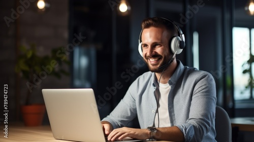 Smiling Man with Headset at Work