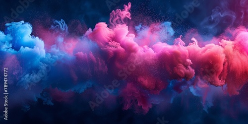 Blue and pink smoke swirls against a black background