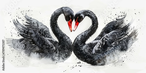 Fototapeta Naklejka Na Ścianę i Meble -  Two black swans creating a heart shape with their necks. Suitable for romantic concepts