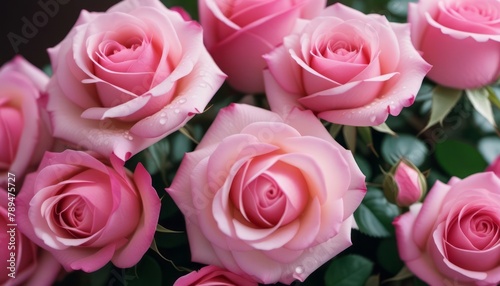 Pink Roses Covered in Water Droplets