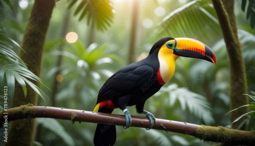 Colorful Toucan Perched on Jungle Branch Colorful Toucan Perched on Jungle Branch