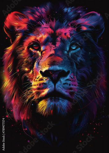 drawing psychedelic lion and jungle logo  vibrant  vector  contour  hyper quality  t shirt design generative ai