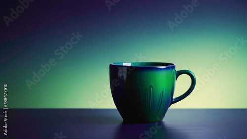 cup in different color with abstract wavered background placed on the dark gradient background with abstract gradient artwork on the cup front abstract cup design and artwork 