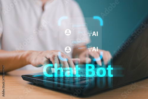 AI help analysis business concept. Artificial intelligence technology assistance in futuristic daily life, customer service. Businessman use Smartphone AI application. Modern technology to help work.