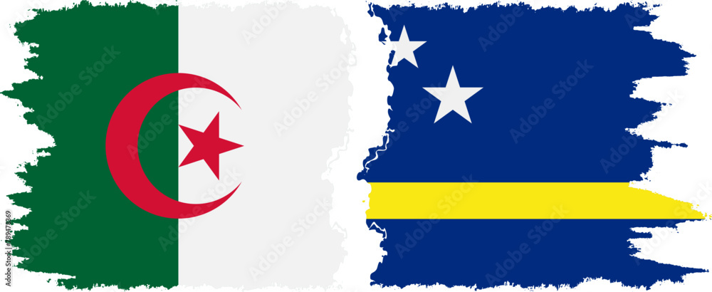 Curacao and Algeria grunge flags connection vector Curacao and Algeria grunge flags connection vector