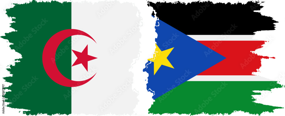 South Sudan and Algeria grunge flags connection vector South Sudan and Algeria grunge flags connection vector