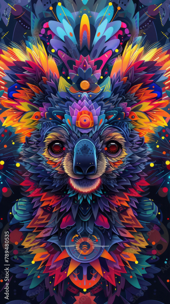 Abstract Illustration artwork of a Koala bear, cute face, futuristic Art Elements,generative ai
