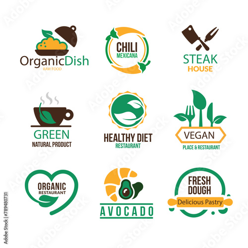 Food organic fresh healthy vegan diet dish steak business logo design vector elegant label design badge design 