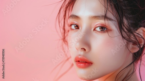 The fashion concept of an Asian woman. A beauty photo. Cosmetics. Skincare. Body care.