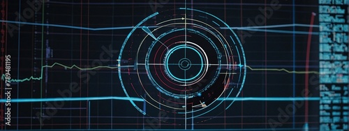 SEO optimization concept in futuristic geometry style, Abstract digital target, arrow in bullseye on a computer monitor screen, Growth chart on blue technology background