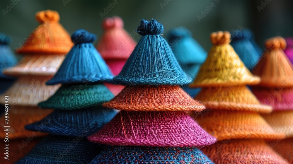 Thread art, party hats, strings, embroidery details, crafty, tactile, stitched, 4k, ultra hd