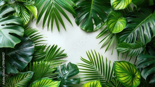 Tropical palm leaves party decor on white backdrop  4k  ultra hd