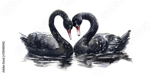 Fototapeta Naklejka Na Ścianę i Meble -  Two black swans creating a heart shape with their necks. Suitable for love and romance concepts