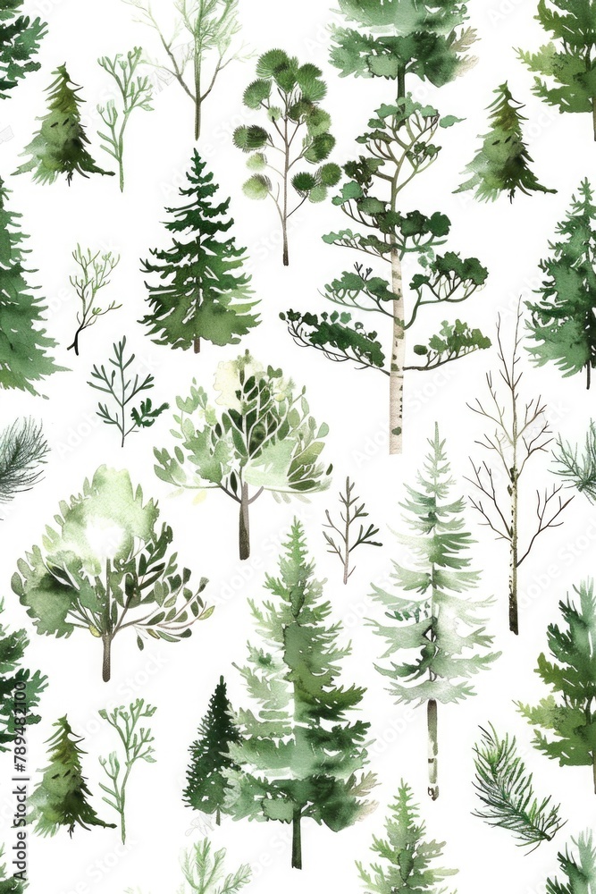 A beautiful collection of watercolor trees, perfect for various design projects