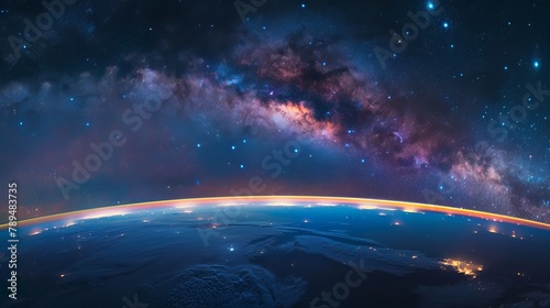 Stars and the milky way in space above the earth