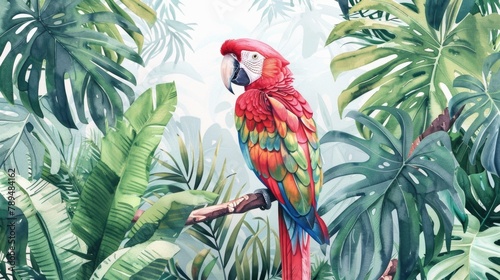 A colorful parrot perched on a tree branch. Suitable for nature-themed designs photo