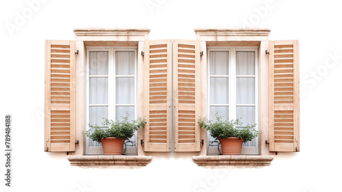 Isolated Provencal-style windows against a stark white background