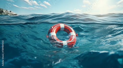 Planet Earth rests on a lifebuoy, a powerful symbol of sustainability and environmental preservation, captured in close-up