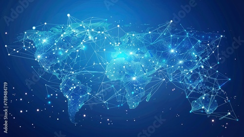 world map with global network and connectivity concept, blue background © MSTSANTA